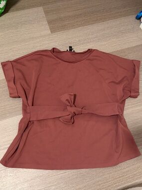 Express Short Sleeve Tie-Front Top in Rose Clay